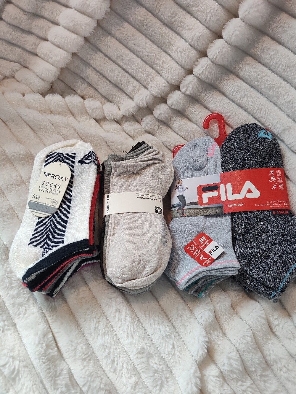 Fila, Ann Klein, Roxy Women's Ankle Sock Pack - Gray, White, Black & Red Accents